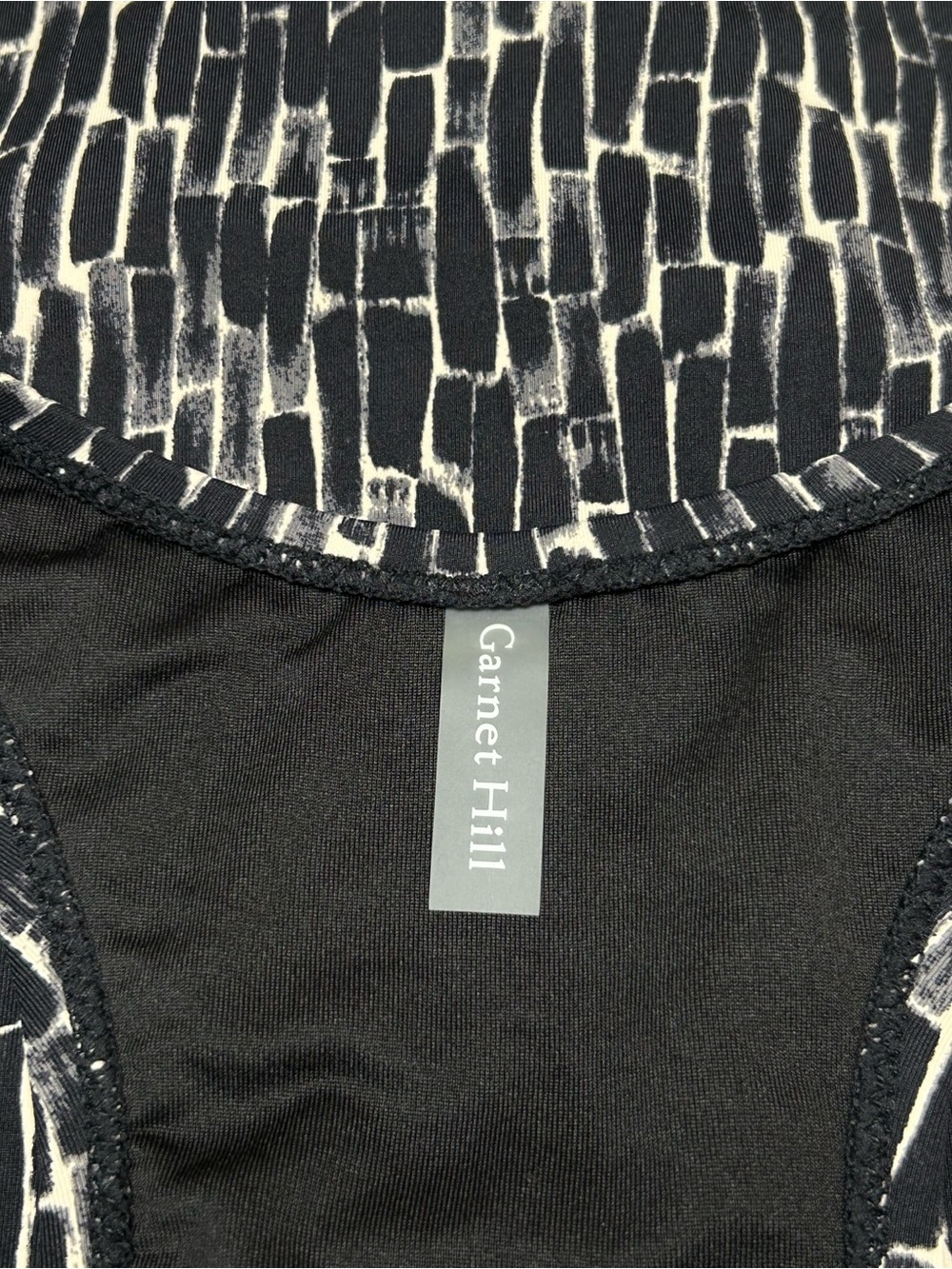 Garnet Hill One Piece Swimsuit Size 12 Black & Ivory Abstract Print Tie Waist - Picture 3 of 8